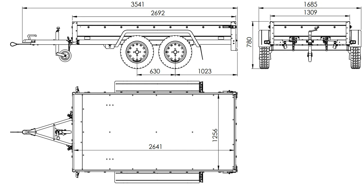 2-Achs Pkw-Anhänger UNITRAILER GARDEN TRAILER 264/2 KIPP mit Stützrad, Bordwandaufsatz, H-800 Rahmen und grauer Plane – Bild 4