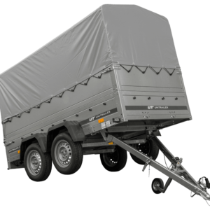 2-Achs Pkw-Anhänger UNITRAILER GARDEN TRAILER 264/2 KIPP mit Stützrad, Bordwandaufsatz, H-800 Rahmen und grauer Plane