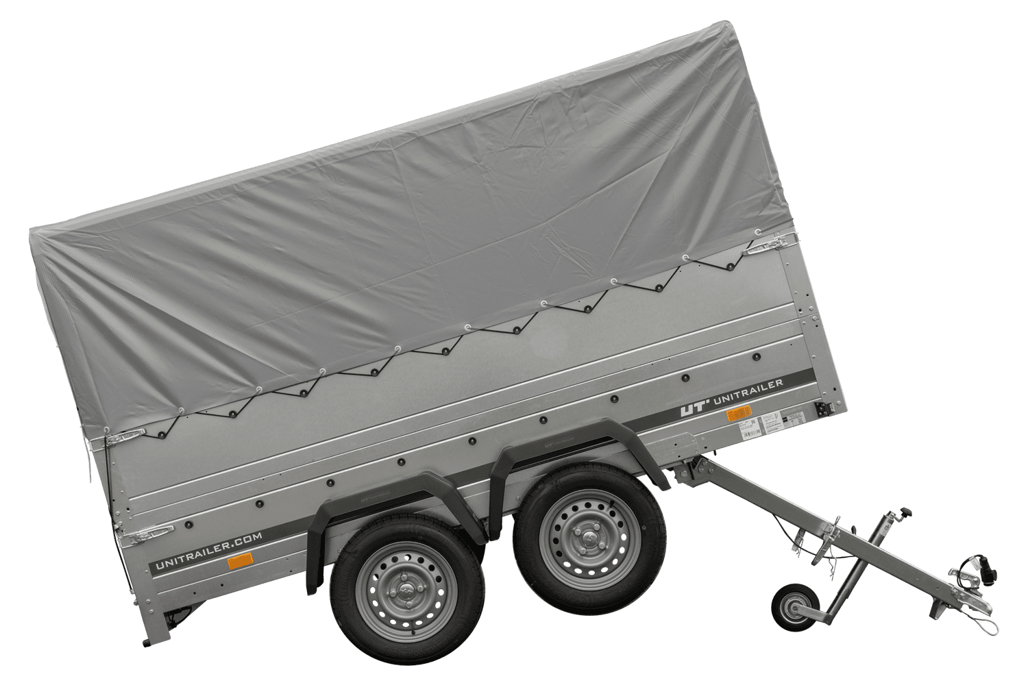 2-Achs Pkw-Anhänger UNITRAILER GARDEN TRAILER 264/2 KIPP mit Stützrad, Bordwandaufsatz, H-800 Rahmen und grauer Plane – Bild 7