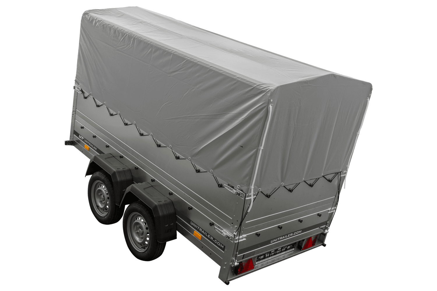2-Achs Pkw-Anhänger UNITRAILER GARDEN TRAILER 264/2 KIPP mit Stützrad, Bordwandaufsatz, H-800 Rahmen und grauer Plane – Bild 8