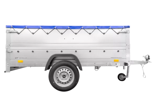 Anhänger mit faltbarer Deichsel Garden Trailer 230 KIPP mit zusätzlichen Bordwänden, Stützrad und blauer Flachplane-Neu – Bild 7