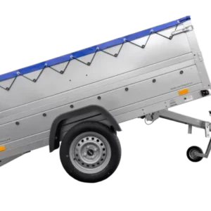 Anhänger mit faltbarer Deichsel Garden Trailer 230 KIPP mit zusätzlichen Bordwänden, Stützrad und blauer Flachplane-Neu