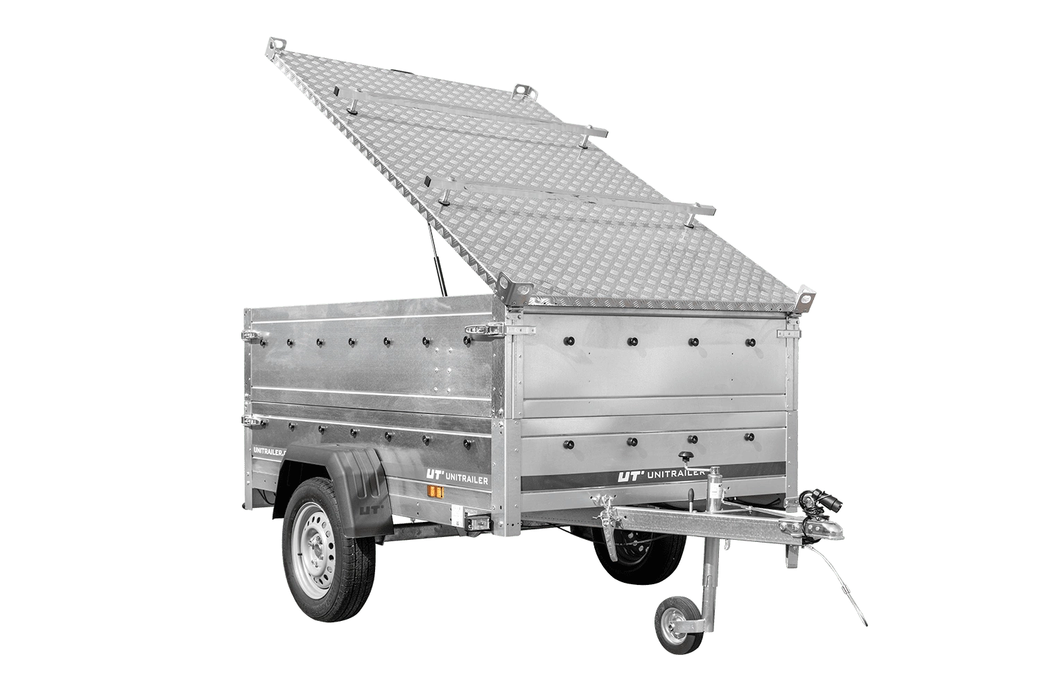 Leichtanhänger auf Federn 200×125 UNITRAILER GARDEN 201/R KIPP mit BIS-Seiten und Aluminiumabdeckung