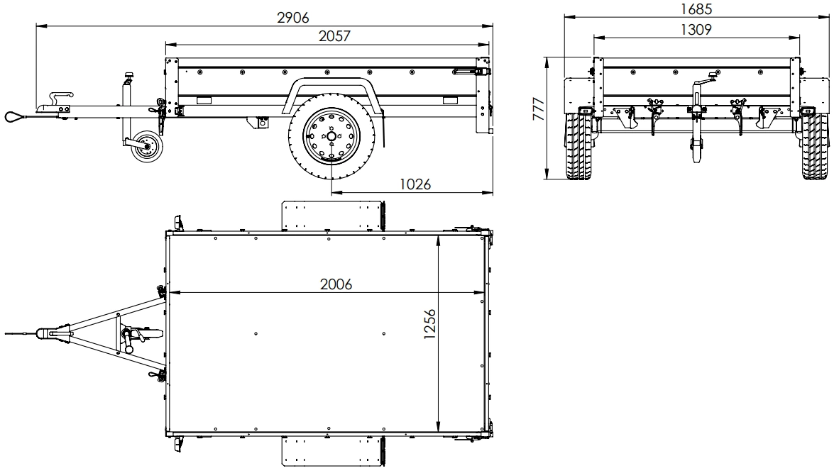 Leichtanhänger auf Federn 200×125 UNITRAILER GARDEN 201/R KIPP mit BIS-Seiten und Aluminiumabdeckung – Bild 3