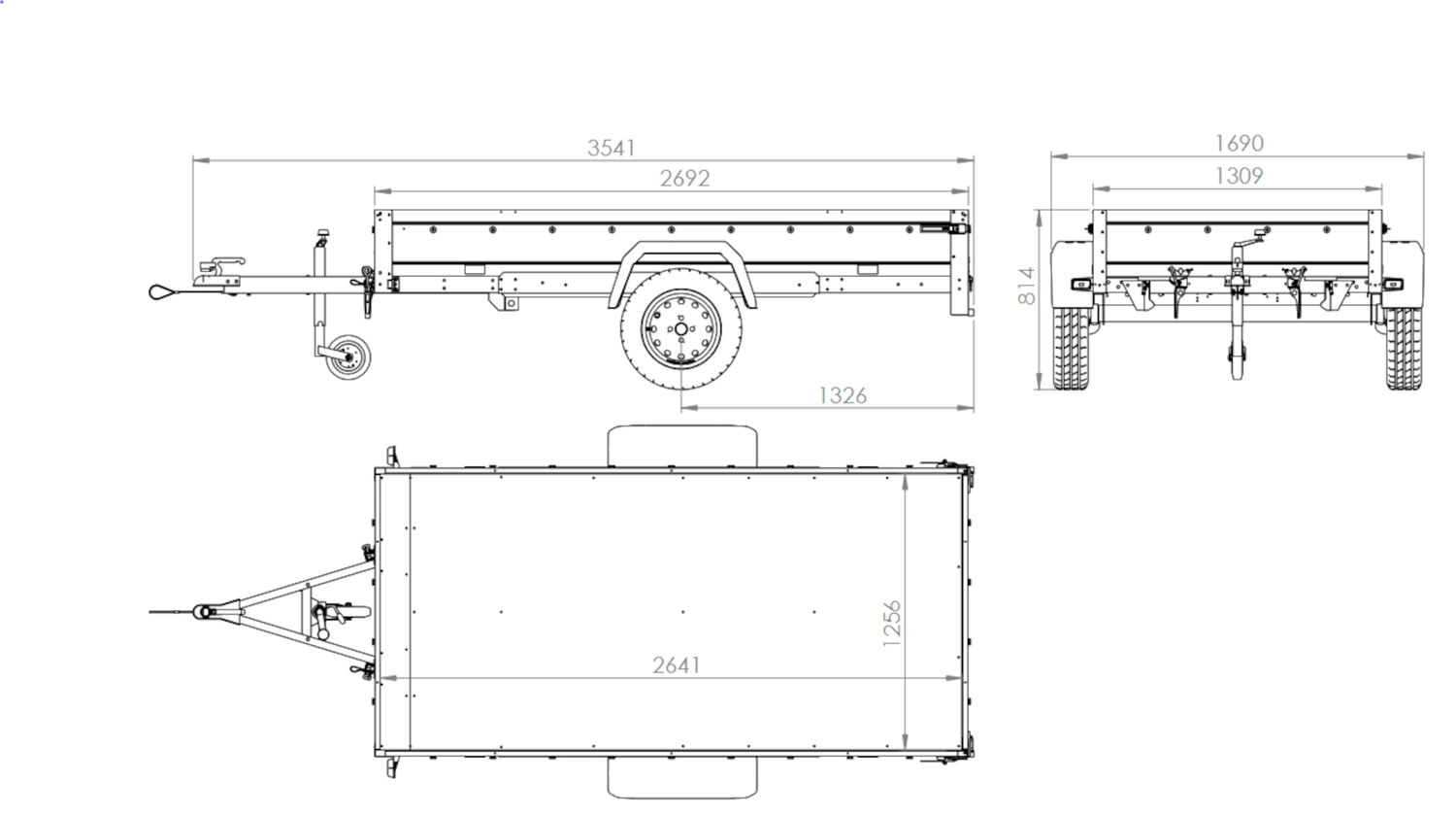 Leichtanhänger auf Federn 264×125 UNITRAILER GARDEN 264/R KIPP mit BIS-Seiten, H-800-Rahmen und grauer Plane – Bild 3