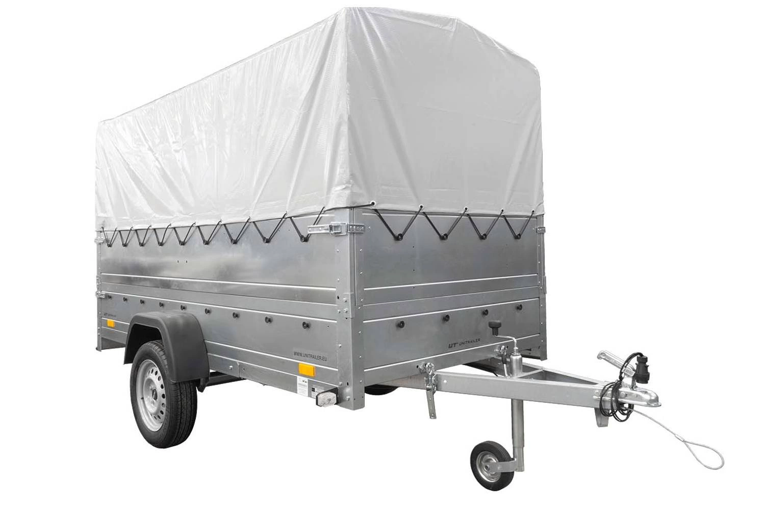 Leichtanhänger auf Federn 264×125 UNITRAILER GARDEN 264/R KIPP mit BIS-Seiten, H-800-Rahmen und grauer Plane