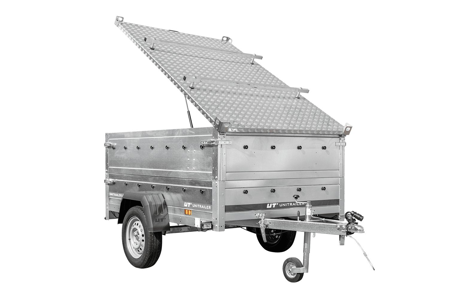 Leichter Anhänger 200×125 UNITRAILER GARDEN 201 KIPP mit BIS-Seitenwänden und Aluminiumabdeckung