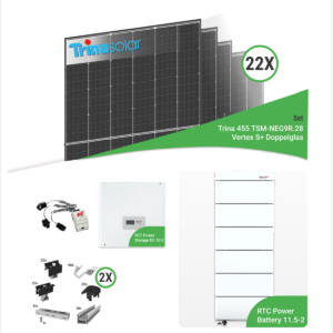 10,01 kWp PV-Komplettset mit 22x Trina TSM-NEG9R.28 Vertex S+ 455 W Doppelglas-Module & RCT Power Storage 10.0 & RCT Power Battery 11.5-2 Speicher – inkl. Unterkonstruktion für Ziegeldächer