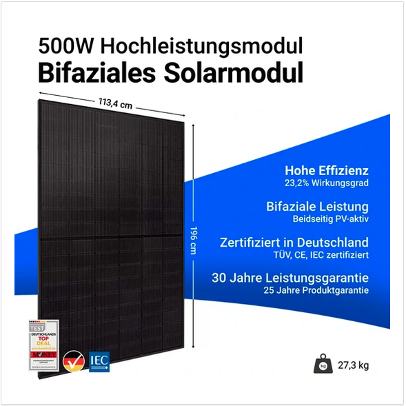 2000W Balkonkraftwerk mit Speicher - 4x Jolywood 500W JW-HD108N-R2 Bifazial Glas-Glas Full Black & Anker Solix Solarbank 2 Pro – Bild 2